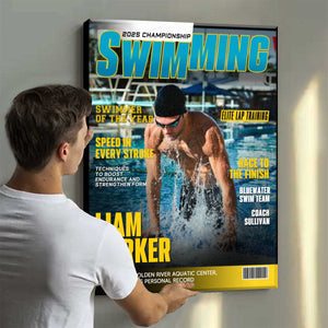Personalized Swimming Magazine Cover, Custom Swimmer Magazine Cover, Swimming Athlete Gift, Unique Gifts For Swimmers, Swim Team Gifts