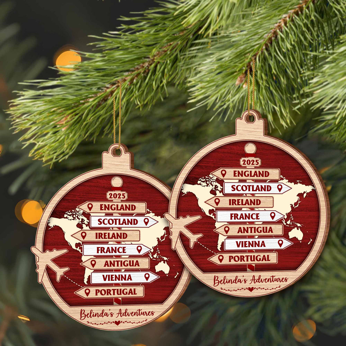 Explore The World, Cherish Each Adventure, Personalized Custom World Map And Airplane Ornament