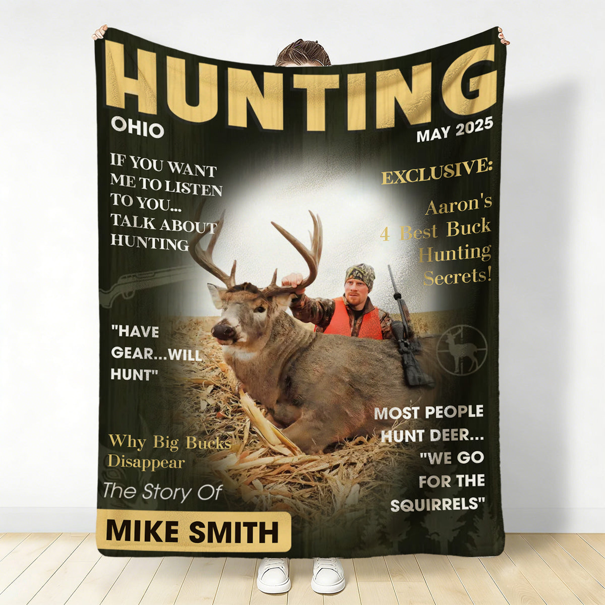 Personalized Hunter Magazine Cover Blanket, Custom Gift For Hunter, Hunting Gift For Man