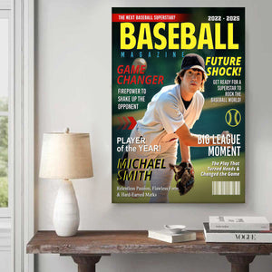 Personalized  Custom Baseball Magazine Cover Canvas, Graduation Gifts for Baseball Player