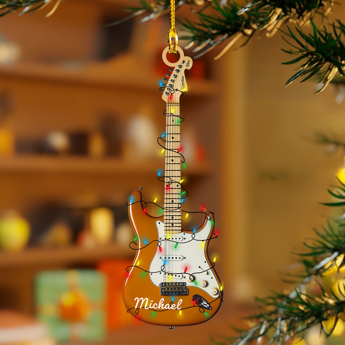 Personalized Electric Guitar Acrylic Christmas Ornament, Gift For Guitar Players
