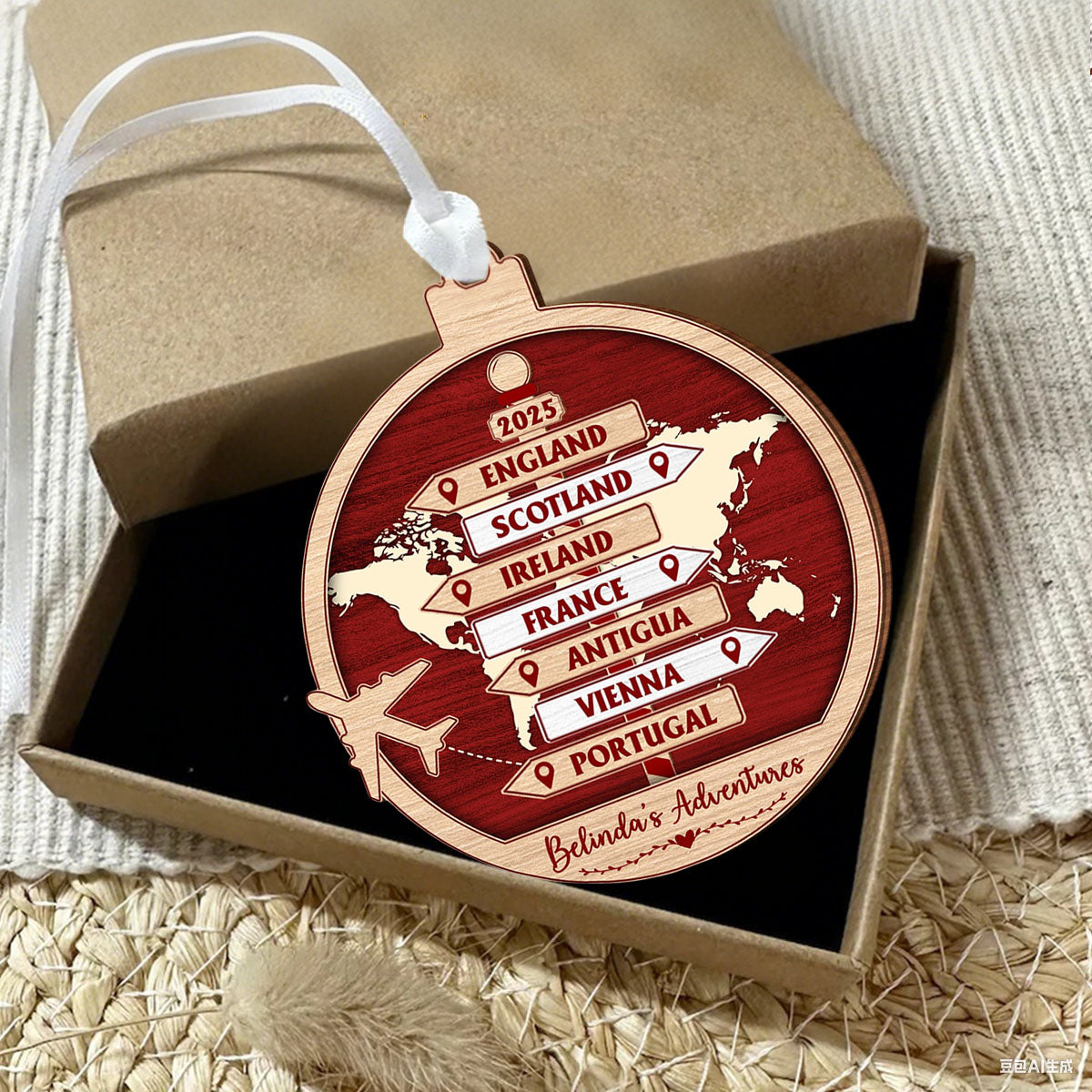 Explore The World, Cherish Each Adventure, Personalized Custom World Map And Airplane Ornament