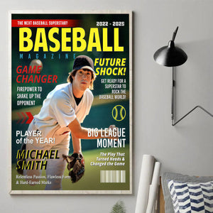Personalized  Custom Baseball Magazine Cover Canvas, Graduation Gifts for Baseball Player