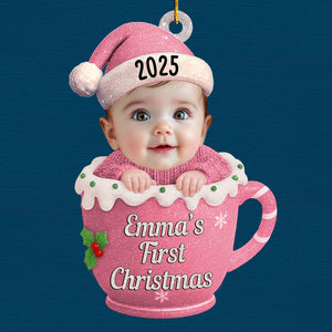 Baby's First Christmas Cup - Personalized Custom Photo Acrylic Ornament