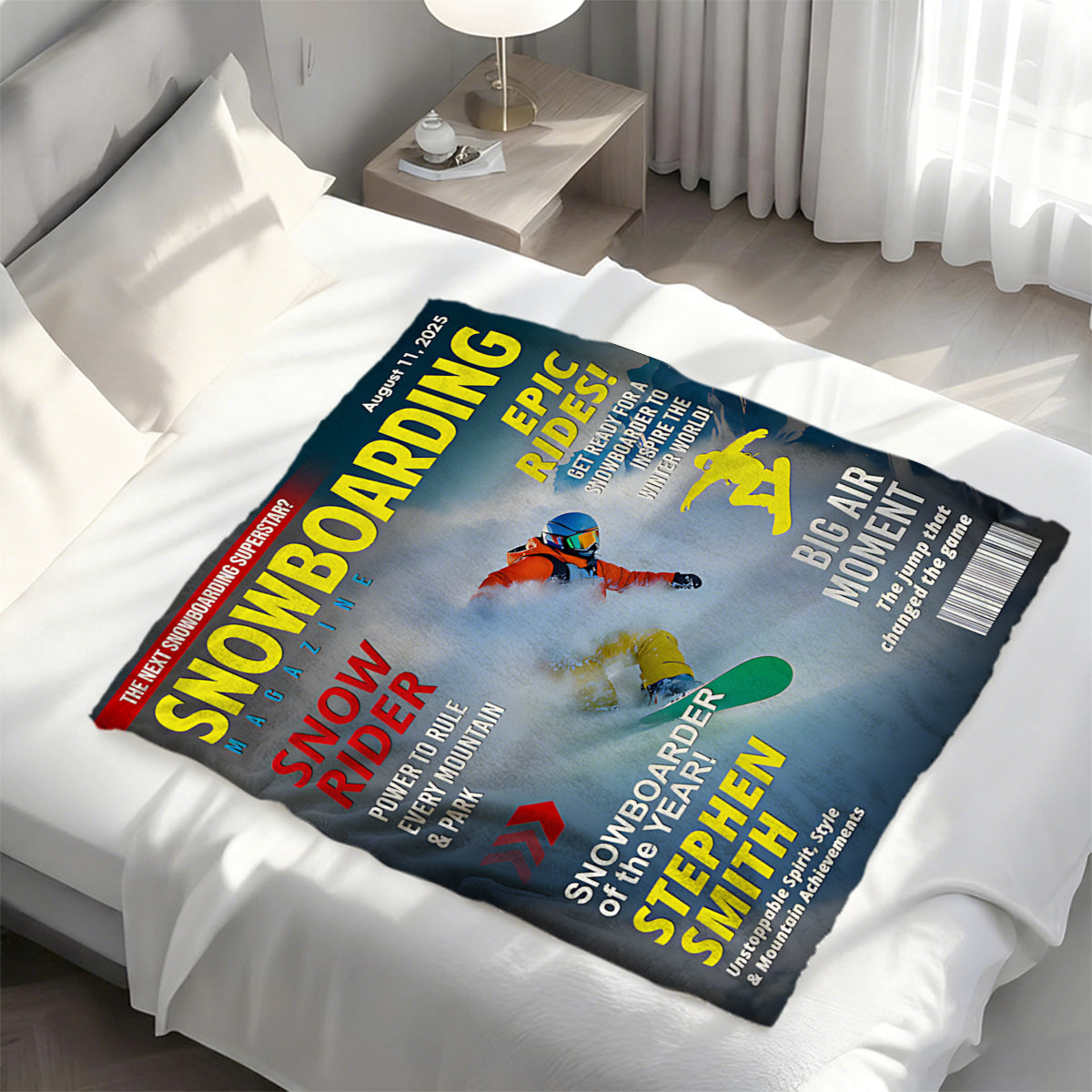 Custom Snowboarding Magazine Cover Blanket– Snowboard Gift, Gift for Snowboard Lovers