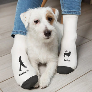 Personalized Dog and Owner Silhouette Soft Mid-calf Socks Gift for Dog Lover