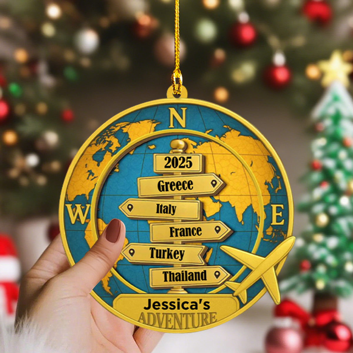 Destinations Of 2025 Personalized Double Layer Wood Ornament, Gift For Travel Enthusiasts