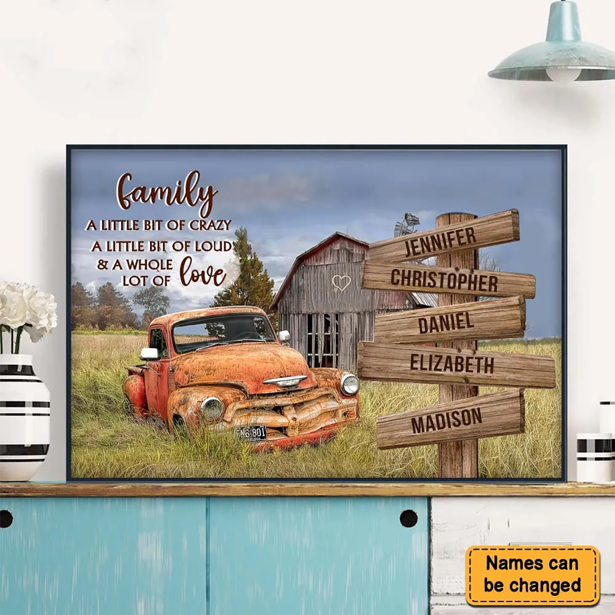 Personalized Family Old Barn and Vintage Vehicle Poster