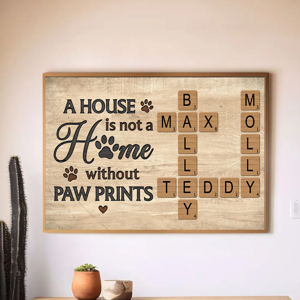 Home With Paw Prints Personalized Crossword Puzzle Art Canvas Gift For Dog Lover