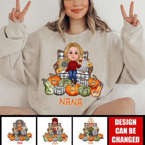 Grandma Sitting On Chair Pumpkins Personalized Sweatshirt