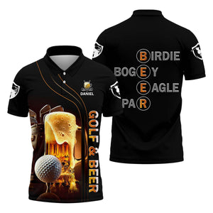 Golf And Beer - Personalized Men's Funny Graphic Golf Polo Shirt