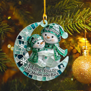 Personalized Sea Glass I Love You To The Moon and Back Snowman, Gift For Grandparents and Family Ornament