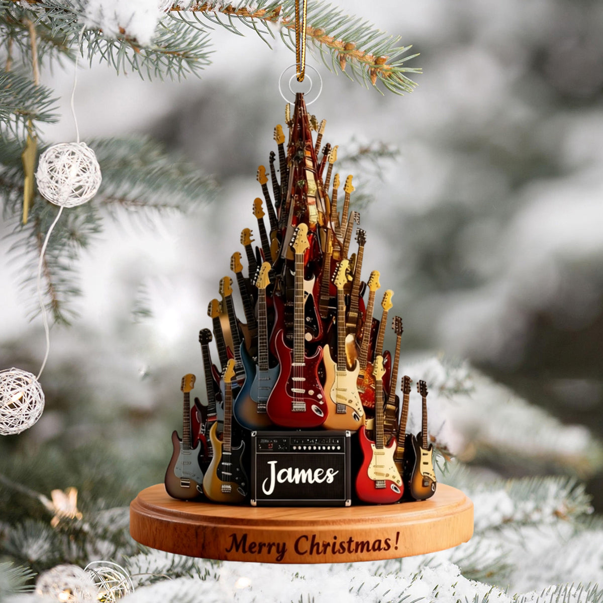 Personalized Guitar Christmas Tree Ornament,Musician Gift,Electric Guitar Holiday Decor,Music Lover