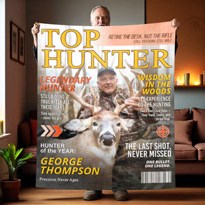 Custom Retirement Hunting Magazine Cover Blanket, Gifts for Retired Hunters, Hunting Dad Gift, Grandpa Hunting Gift
