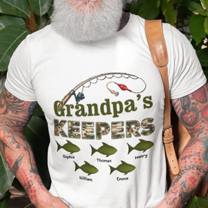 Grandpa‘s Keepers Camouflage Pattern Fishing Personalized Pure Cotton T-Shirt