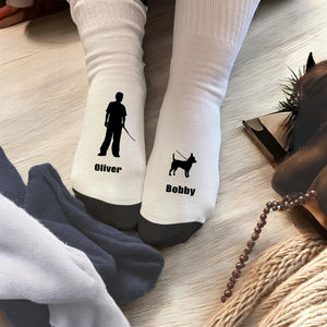 Personalized Dog and Owner Silhouette Soft Mid-calf Socks Gift for Dog Lover