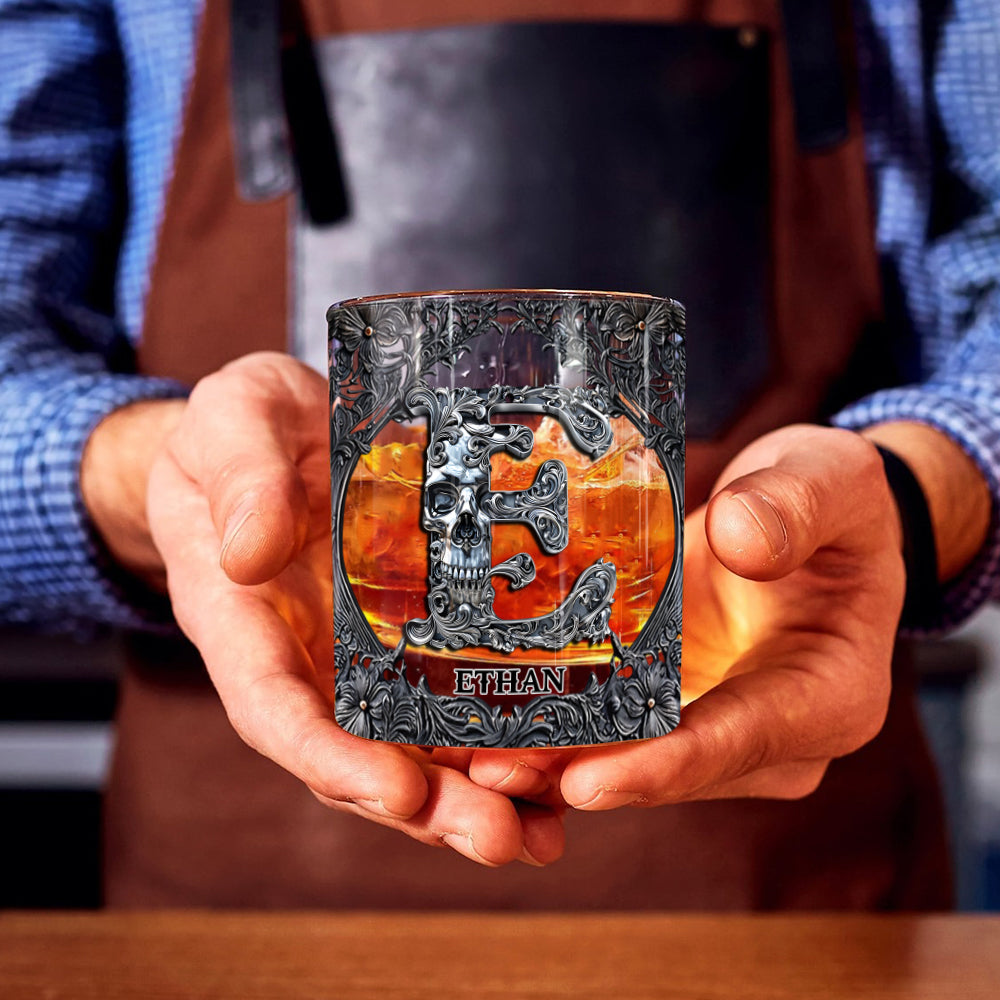 Skull Name Initial Letter - Personalized Whiskey Glass