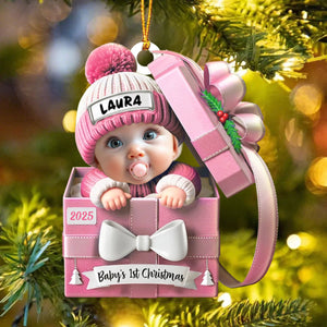 Baby First Christmas, Baby Reveals, Gift Box - Personalized Custom Shaped Acrylic Ornament