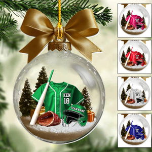 Gift For Baseball Lovers - Personalized Baseball Plain Shirt Striped Shirt with Helmet & Gloves Christmas Ornament