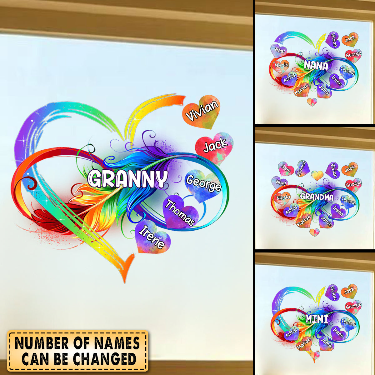Personalized Grandma Mom Heart Rainbow Decal