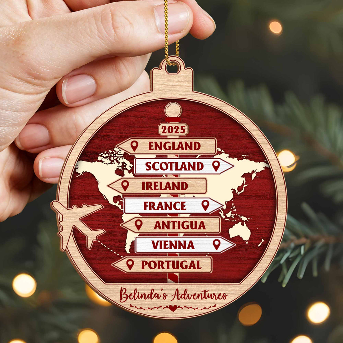 Explore The World, Cherish Each Adventure, Personalized Custom World Map And Airplane Ornament