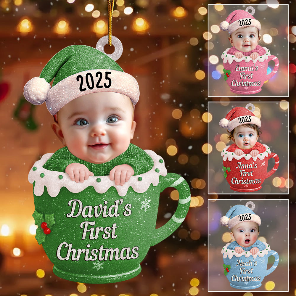 Baby's First Christmas Cup - Personalized Custom Photo Acrylic Ornament