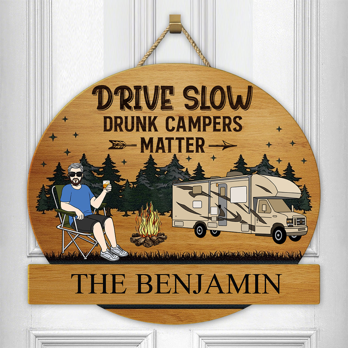 Camping Couple Husband & Wife Camping Partners For Life - Personalized Wood Sign