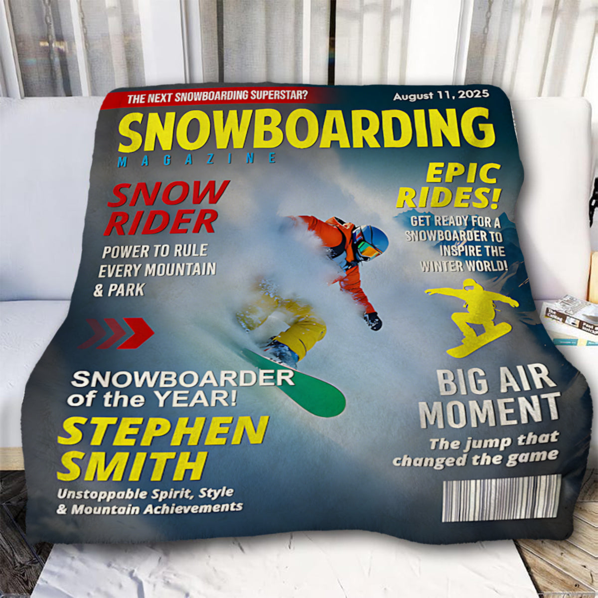 Custom Snowboarding Magazine Cover Blanket– Snowboard Gift, Gift for Snowboard Lovers