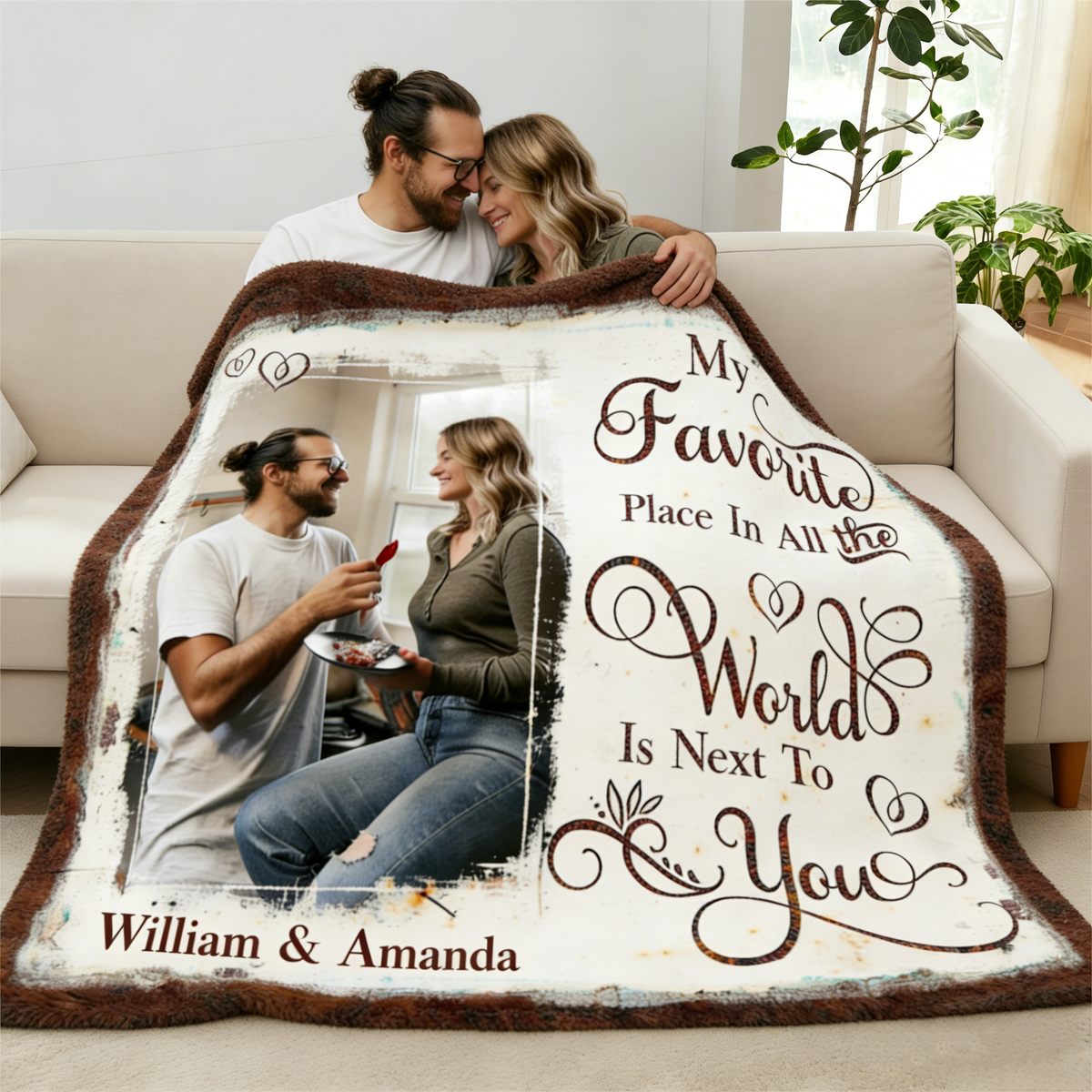 My Favorite Place In All The World Is Next To You Personalized Couple Blanket Gift For Boyfriend Girlfriend