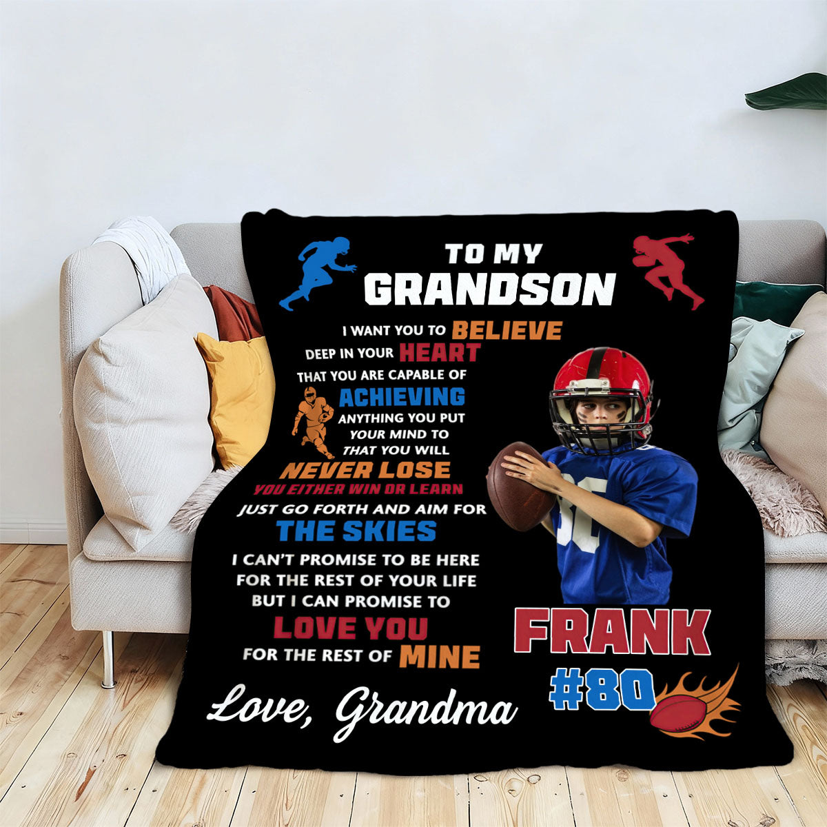 Custom Photo Personalized American Football Blanket Gift for American Football Player