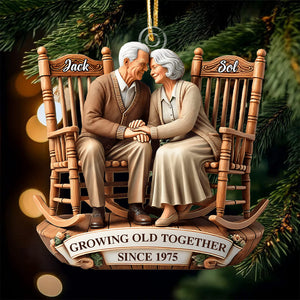 Old Couple Sitting On Rocking Chairs Together - Personalized Ornament