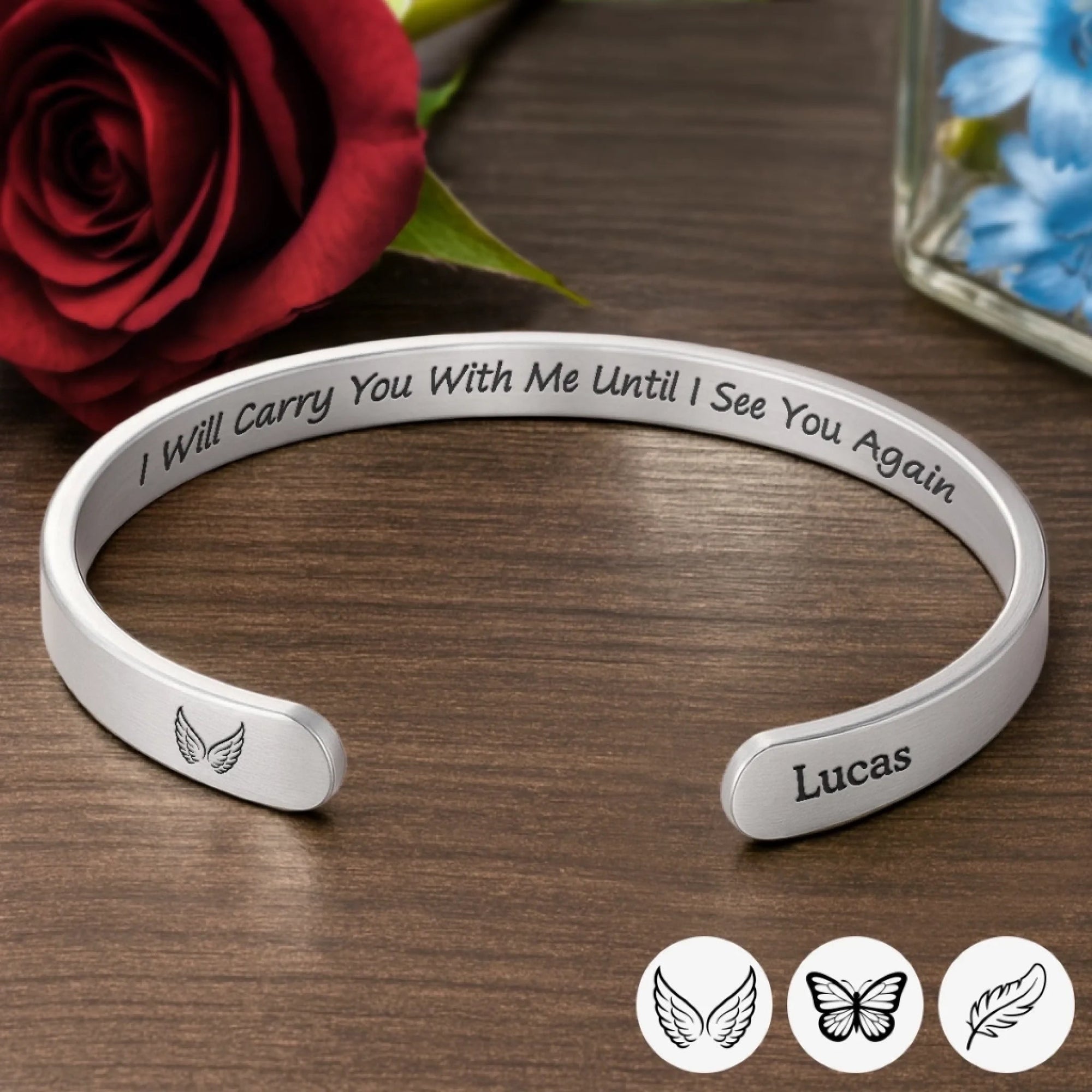 I Will Carry You With Me - Memorial Personalized Custom Bangle Bracelet Cuffs - Sympathy Gift For Family Members