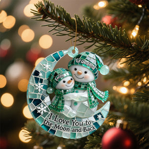 Personalized Sea Glass I Love You To The Moon and Back Snowman, Gift For Grandparents and Family Ornament