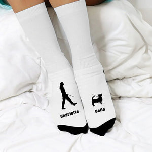 Personalized Dog and Owner Silhouette Soft Mid-calf Socks Gift for Dog Lover