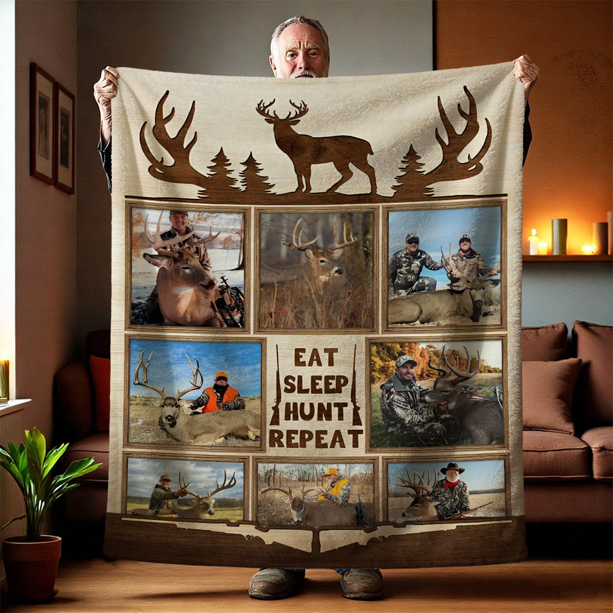 Personalized Deer Hunting Memories, Custom Hunting Collage Blanket, Hunting Dad Gift, Best Gift For Deer Hunters