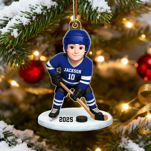 Hockey Girl Boy - Personalized Acrylic Ornament - Christmas Gift for Daughter Son