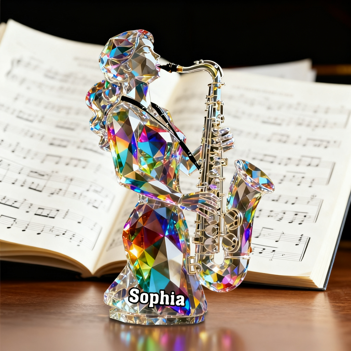 Custom Name Saxophonist Stained Glass Effect Acrylic Plaque,Personalized Musician Gift