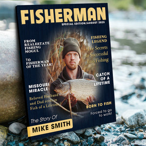 Custom Fishing Magazine Cover Canvas, Personalized Gift For Fishermen, Fishing Gifts For Him, Fishing Dad Gift, Angler Funny Fisherman Gift