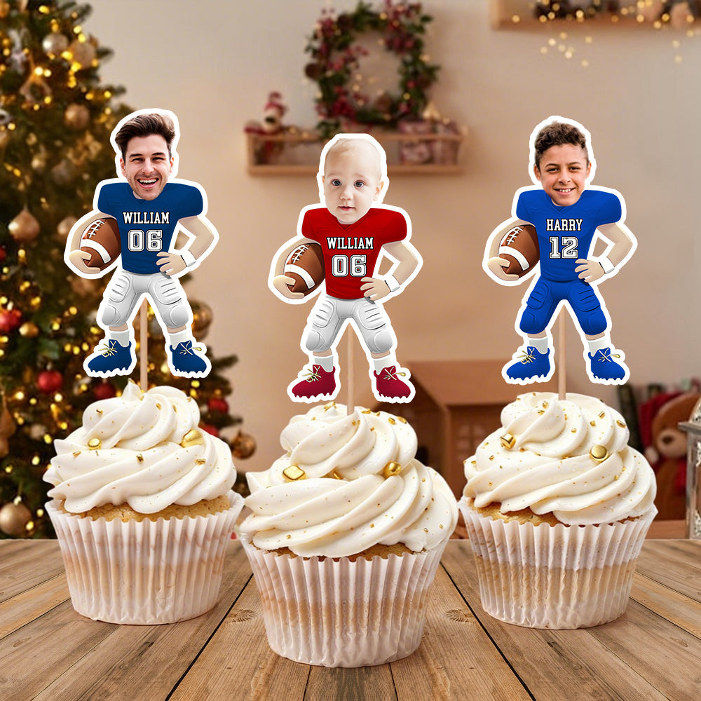 Custom Photo American Football Decoration Personalized Cupcake Toppers