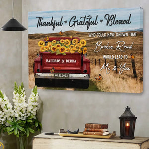 Personalized Canvas Prints - Rustic Farmhouse Red Truck, Customized Anniversary Couples Gifts, Thankful, Grateful, Blessed