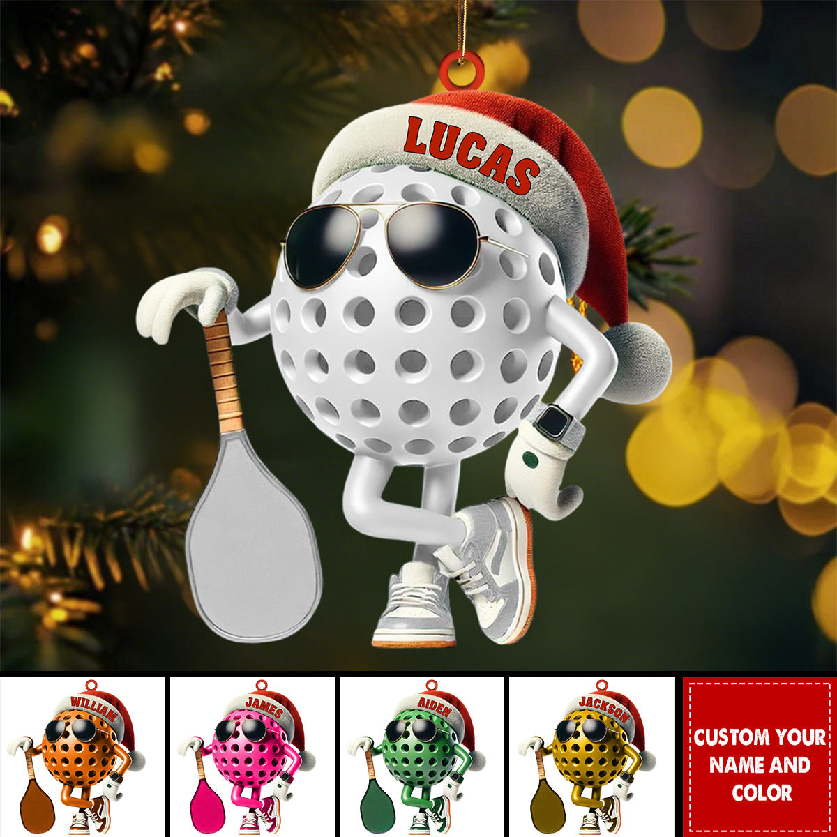 Personalized Custom Name Pickle Ball Ornament, Christmas Gift Decoration