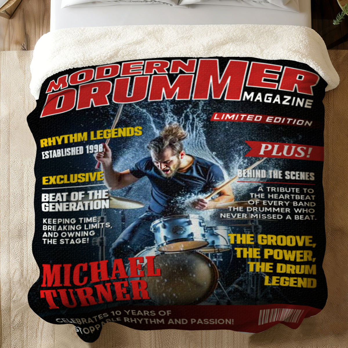 Personalized Modern Drummer Magazine Cover Blanket, Cool Gift For Music Lover, Drummer Gift