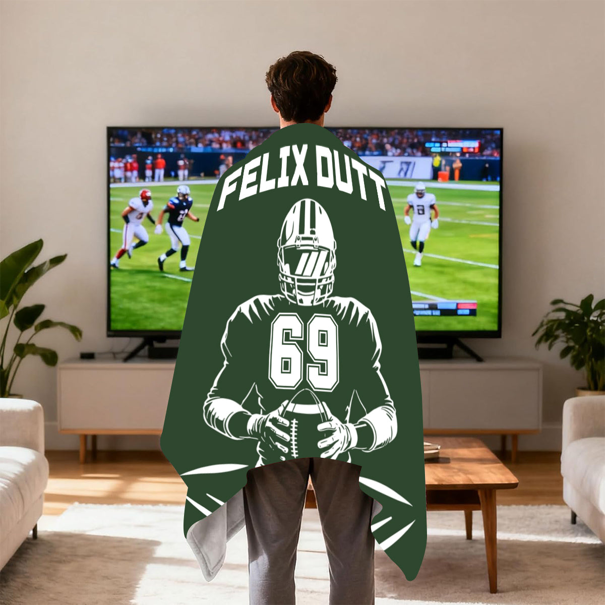 Personalized Football Blanket with Name Jersey Number Gifts for Football Lovers, Coaches, Fans