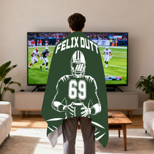 Personalized Football Blanket with Name Jersey Number Gifts for Football Lovers, Coaches, Fans