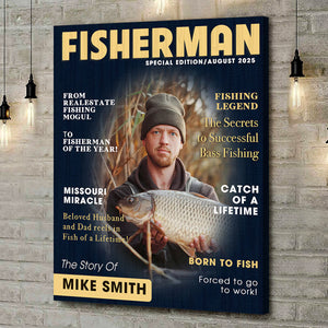 Custom Fishing Magazine Cover Canvas, Personalized Gift For Fishermen, Fishing Gifts For Him, Fishing Dad Gift, Angler Funny Fisherman Gift