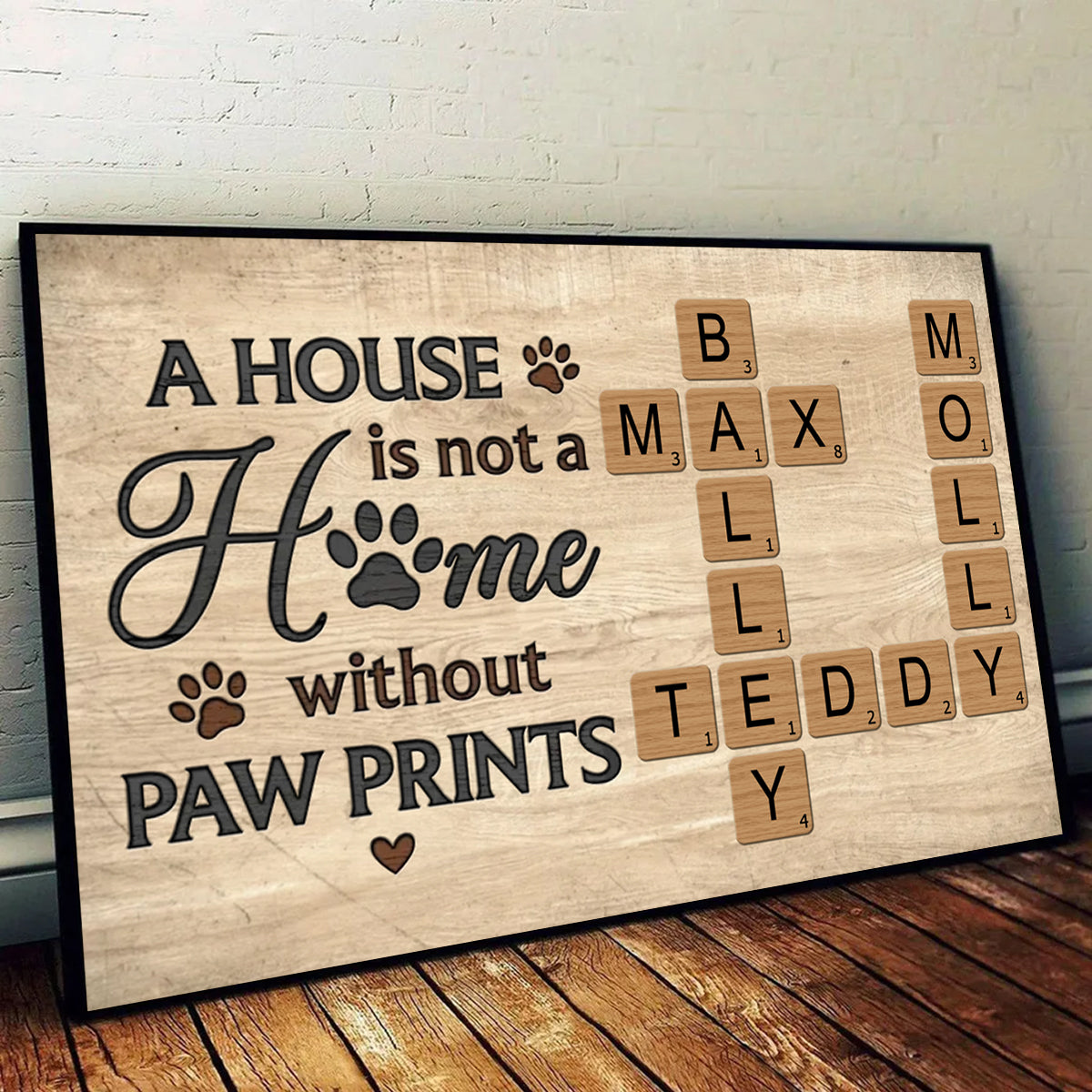 Home With Paw Prints Personalized Crossword Puzzle Art Canvas Gift For Dog Lover