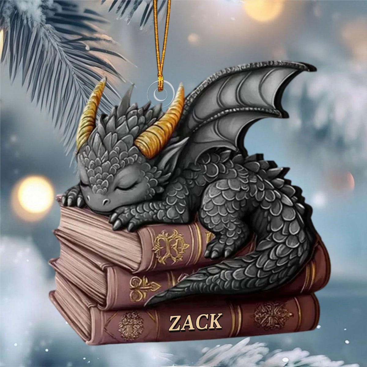 Dragon And Book Christmas Ornament, Personalized Ornament