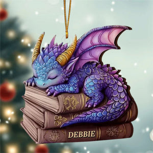 Dragon And Book Christmas Ornament, Personalized Ornament