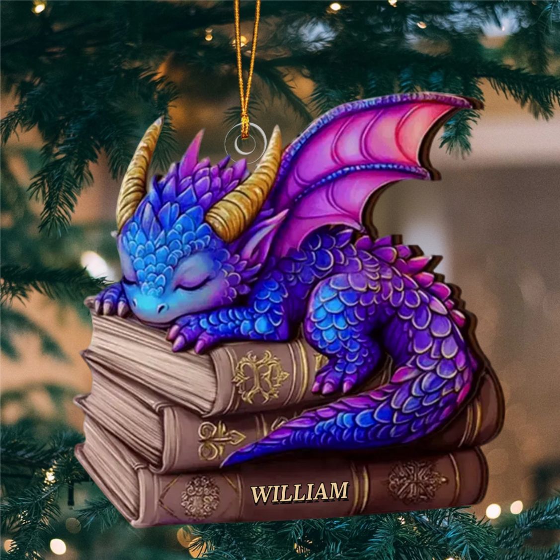 Dragon And Book Christmas Ornament, Personalized Ornament