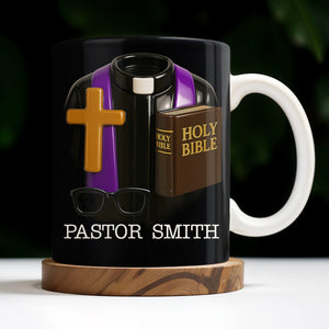 Pastor Smith, Cross, Glasses and Holy Bible, Personalized Coffee Mug, Gift For Religious Leaders